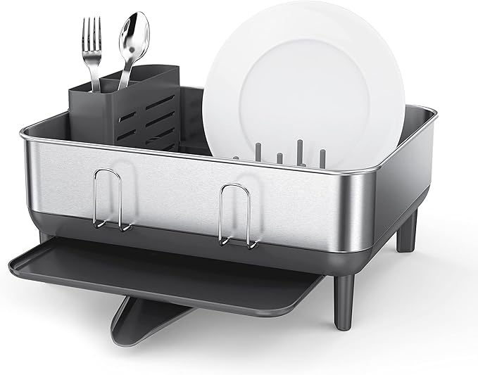 simplehuman Steel Frame Dishrack, Compact Dish Drying Rack for Small Kitchens, 360º Easy Drain Swivel Spout, Anti-Residue Coating, Moisture Control Surface, Brushed Stainless Steel by Unknown