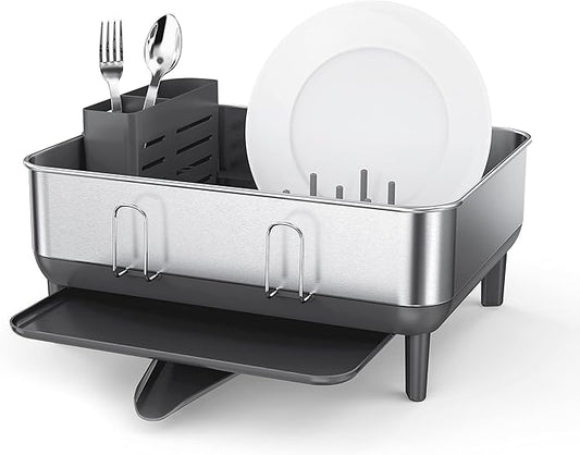 simplehuman Steel Frame Dishrack, Compact Dish Drying Rack for Small Kitchens, 360º Easy Drain Swivel Spout, Anti-Residue Coating, Moisture Control Surface, Brushed Stainless Steel by Unknown