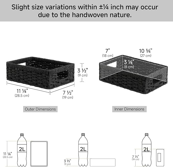 StorageWorks Wicker Baskets for Organizing, Paper Rope Black Baskets,2-Pack | Black Wicker Basket, Black Storage Basket, Woven Baskets for Storage, Small Baskets for Organizing, Wicker Storage Baskets - Image 3