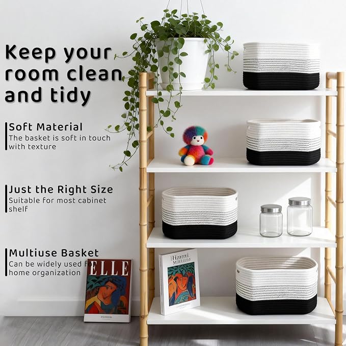 4 Pack Storage Baskets for Organizing, 11''Lx9''Wx8''H Woven Baskets for Storage Toys, Towels, Books, and Clothes, Cotton Rope Basket for Shelves with Handle - Image 5
