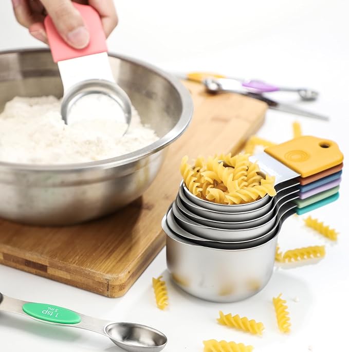 Magnetic Measuring Cups and Magnetic Measuring Spoons Set Stainless Steel | Including 7 Stackable Measuring Cup 8 Dual Sided Measuring Spoon with Leveler for Measuring Dry Liquid Ingredient - Image 6