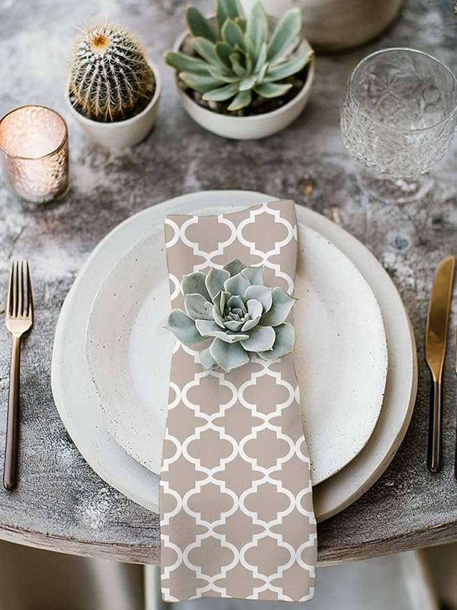 Cloth Napkins Set of 6-20x20 Inches, Beige Moroccon Washable Reusable Table Napkins, Farmhouse Minimalist Abstract Geometric Soft & Absortbent Dining Napkin for Party Wedding Hotel Restaurant - Image 3