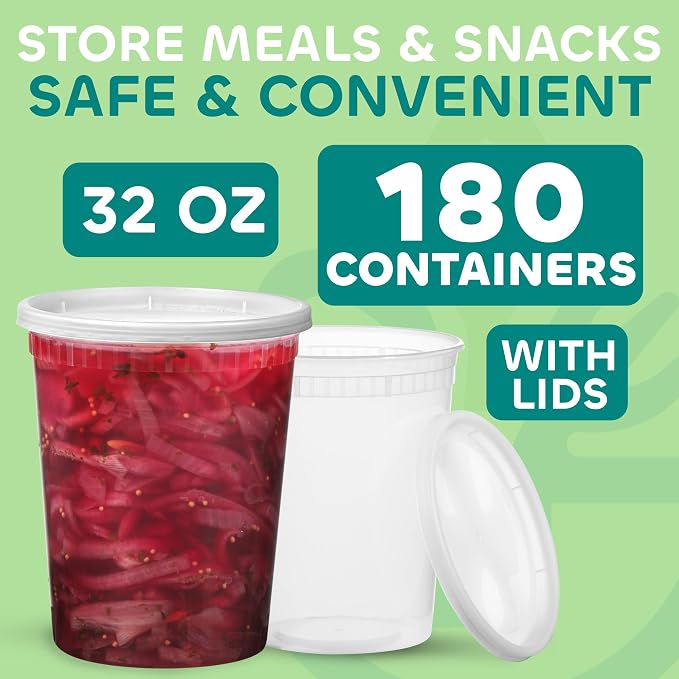 32 oz Deli Containers with Lids – 180 Pack Bulk Soup Containers with Lids – 32 Ounce Food Storage Containers for Restaurant, Deli, Catering & Meal Prep - Image 2