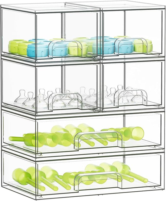 SpaceAid Bottle Storage Organizer Baby - Acrylic Bottles Station Organizer Container, Stackable Clear Drawers for Countertop, Vanity, Bathroom, Cabinet, Pantry Organization, 6 Pack, 4S2L, 15.6"H by SpaceAid
