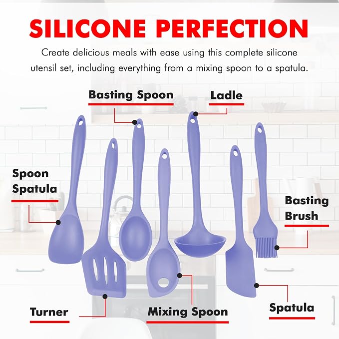 Chef Craft - Premium Silicone Kitchen Tools and Utensils Set, Non-Scratch, Withstands Temperatures up to 450°F, BPA-Free, 7 Piece Cooking Utensils Set, Pastel Blue - Image 4