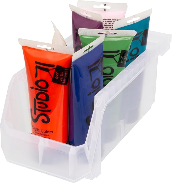 Medium Stackable Plastic Storage Bins, 8-Pack, Clear | Open-Front Stackable Bins For Garage, Pantry, Closet & Office, 11"L X 5,5"W X 5"H, Nests When Empty, Durable Plastic, - Image 6