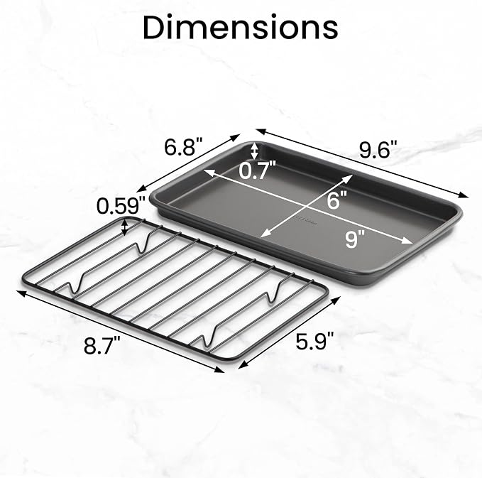 GoodCook Set of 2 Nonstick Steel 9" x 6" Toaster Oven Mini Baking Sheets with Racks, Gray - Image 5