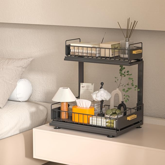 Under Sink Organizer Kitchen, 2 Tier Under Sink Organizers and Storage, Pull out Cabinet Organizer Shelf, Metal Drawer for Kitchen Bathroom Pantry Cabinet Closet Organization Rack, Black, 1 Pack - Image 5