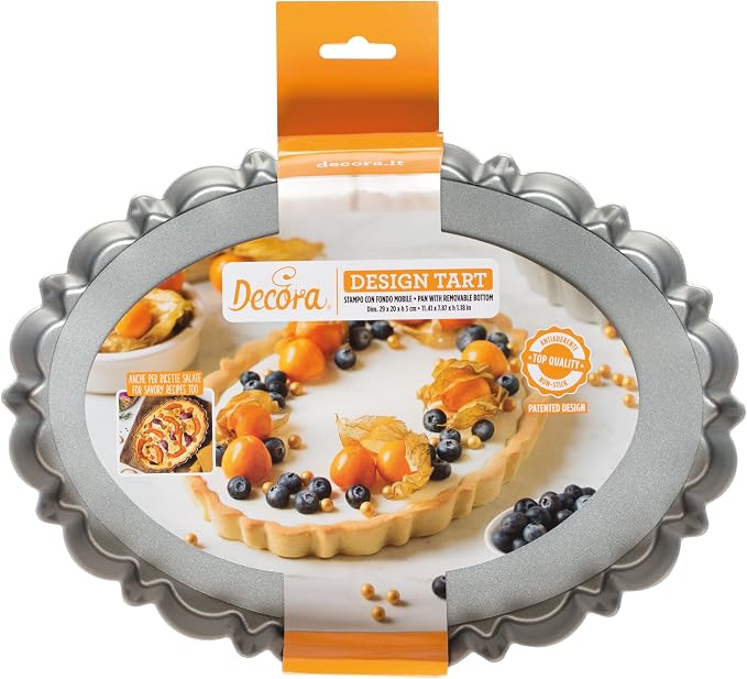 Decora 0075055 Nonstick Steel Oval Tart Pan 11.4 Inch x 7.9 Inch x 1.2 Inch High with Loose Removable Bottom, for Easy Demolding, Professional Design Registered, Patented by DECORA