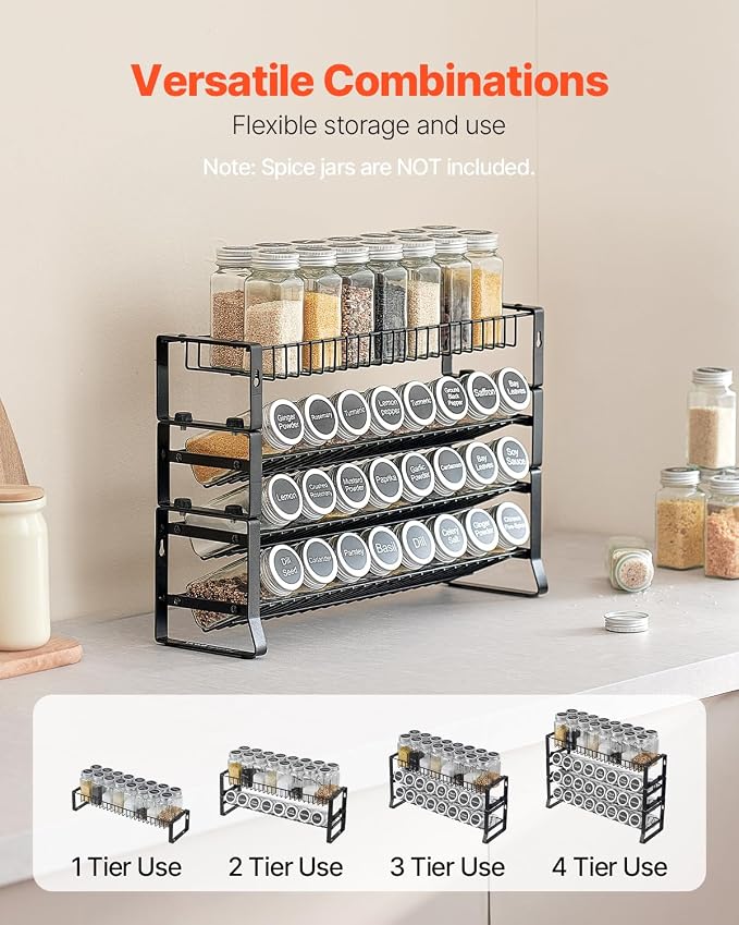 VEVOR Detachable Spice Rack Organizer for Cabinet, 4 Tie Stackable Seasoning Organizer, Spice Jars Kitchen Storage for Countertop Kitchen Pantry Cupboard, 15.8x10.7 in - Image 2