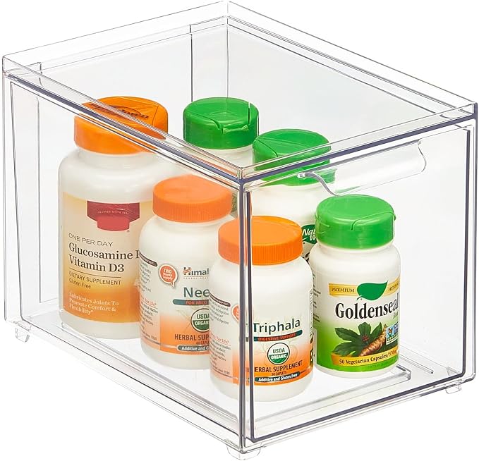 mDesign Plastic Stackable Bathroom Storage with Pull Out Bin Organizer Drawer for Cabinet, Vanity, Shelf, Cupboard, Cabinet, or Closet Organization - Lumiere Collection - 4 Pack - Clear - Image 8