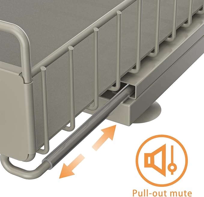 Under Sink Organizer, Single Tier Metal Pull Out Sliding Drawer Shelf for Kitchen Bathroom Cabinet Storage, Sturdy Rack – Gray - Image 3