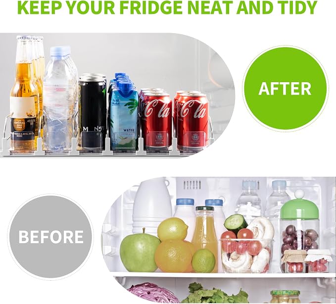 Coanto Drink Organizer for Fridge, Soda Can Organizer for Refrigerator with Automatic Pusher Glide, Adjustable Width Drink Dispenser for Fridge, Holds up to 30 Cans or Bottles, 6 Row - Image 4