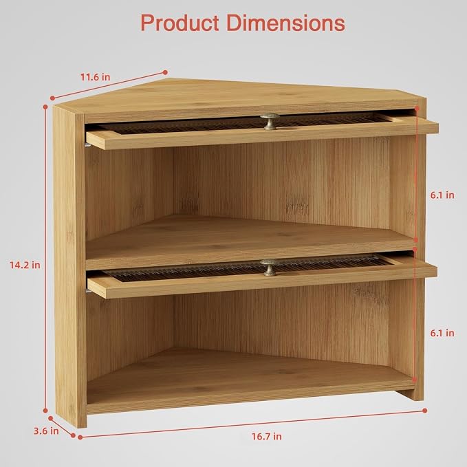 Goozii Corner Bread Box for Kitchen Countertop, Double Layer Bamboo Wood Breadbox for Homemade Bread, 2 Door Roll up Large Bread Storage Container Holder Cabinet for Counter top (Natural Color) - Image 2