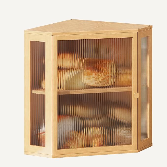 Corner Bread Box for Kitchen Countertop,Bread Storage(Natural, Extra Large) | Double Layer Large Capacity Bamboo Bread Container Bin with Acrylic Door,Height Adjustable by Vellzeyce