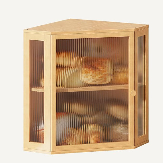 Corner Bread Box for Kitchen Countertop,Bread Storage(Natural, Extra Large) | Double Layer Large Capacity Bamboo Bread Container Bin with Acrylic Door,Height Adjustable by Vellzeyce