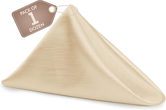 17 x 17-Inch Shantung Satin Cloth Napkins, Ivory Set of 12 | Bulk Case of 1 Dozen, Square, 100% Polyester Fabric, Reversible, Faux Dupioni Silk Reverse Side, Machine Washable by UltimateTextile