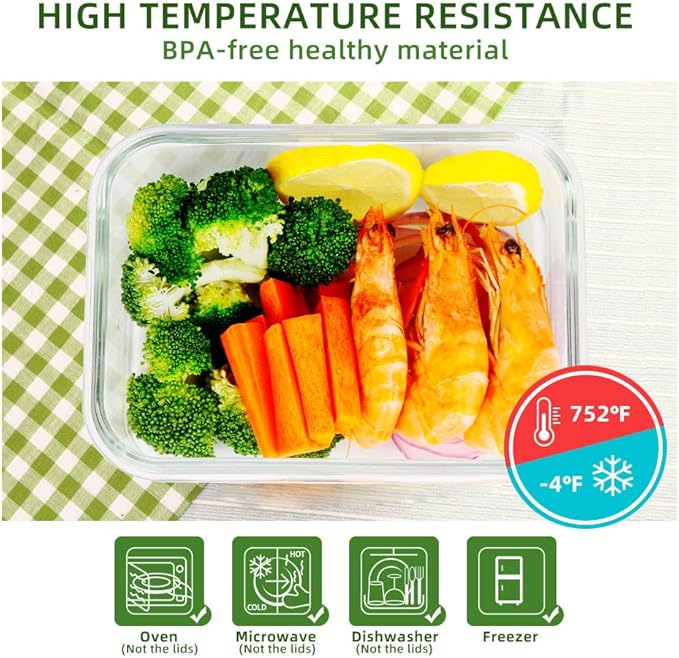 DAS TRUST 10 Pack Glass Meal Prep Containers Meal Prep Bowls Food Storage Containers Glass Food Prep Containers with Lids Lunch Container for Adults Lunch Box Bento Boxes - Image 4