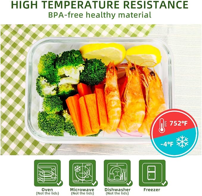 DAS TRUST 10 Pack Glass Meal Prep Containers Microwave Safe Meal Prep Bowls Food Storage Containers Glass Food Prep Containers with Lids Lunch Containers for Adults Meal Prep Lunch Box Bento Boxes - Image 4
