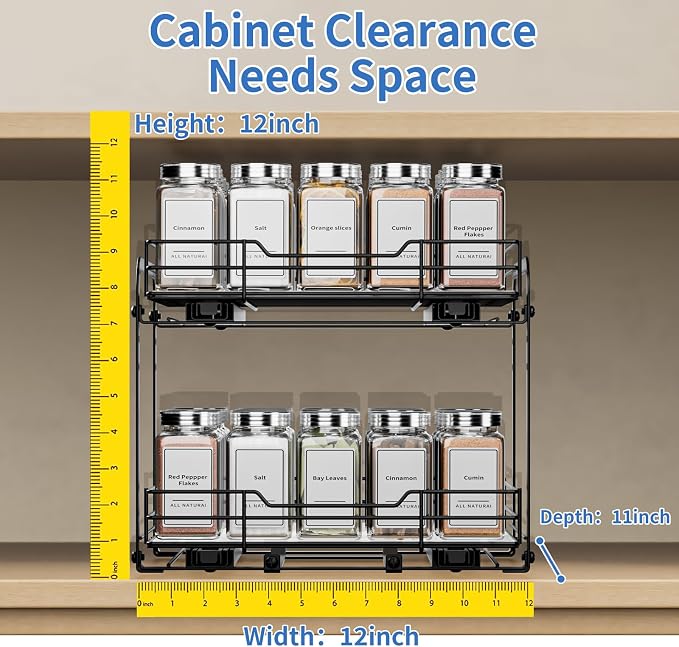 BOIVSHI 2-Tier Spice Rack Organizer, Pull Out Spice Rack for Cabinet, Height Adjustable Heavy Duty Metal Basket for Inside Cabinet & Pantry (11.5''Wx10.5''Dx9.5''H) - Image 4