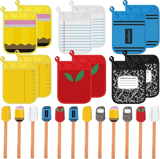 Yaomiao 24 Pcs End of Year Teacher Gifts Appreciation Pot Holders with Silicone Spatula Gifts Set Wooden Handles Pot Holders Thank You Teacher Kitchen Utensils Baking School Party Favor by Yaomiao