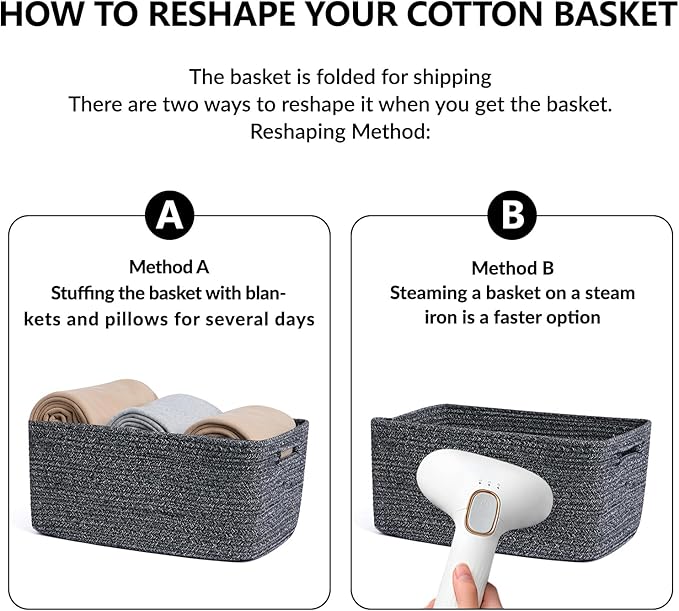 MiniArk Large Storage Baskets for Organizing, 17 x 13 x 7.5” Closet Shelf Baskets for Clothes Blanket Towels, Baby Nursery, Toy Bins Box, Woven Rope Baskets, 4 Packs Dark Gray - Image 7