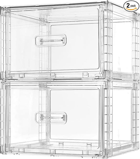 Vtopmart 2 Pack Clear Stackable Storage Drawers 15QT | Easily Assemble Closet Organizers,Plastic Storage Bins for Bathroom,Cabinet,Kitchen Pantry,Under Sink Organization(Medium) by Vtopmart
