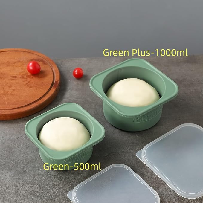PLUS-1000ml Pizza Dough Proofing Box for DIY Artisan Pizza, Food Grade Silicone Stackable Containers with Lids. Freezer, Fridge, Dishwasher Safe (2Green Plus+2Space Grey Plus) - Image 8