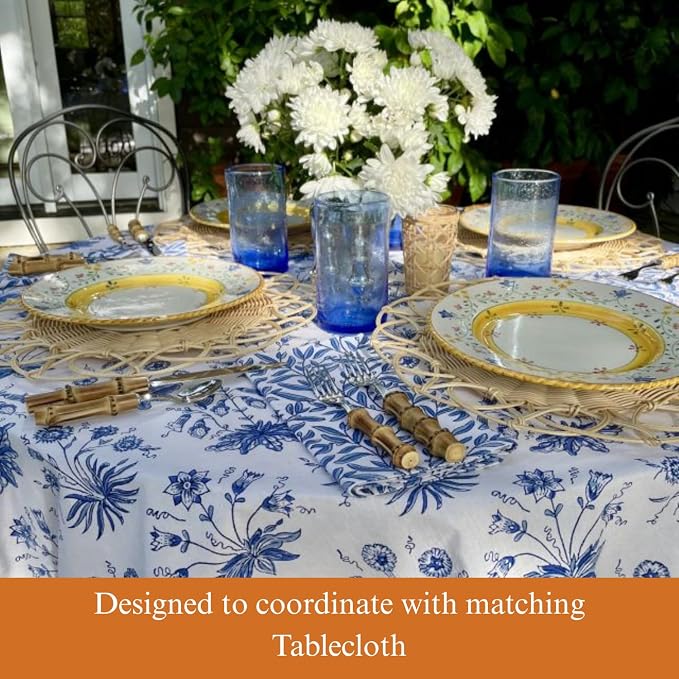 100% Blue Cotton Dinner Napkins, Set of 6, Hand Printed English Gardens Design, Fair Trade, Washable Cloth Napkins for Parties & Cocktails 20x20 in - Image 3