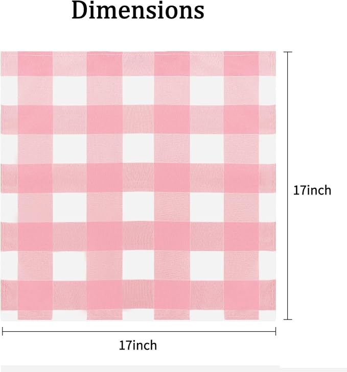 Buffalo Plaid Table Napkins Set of 25 Checkered Cloth Napkins 17x17 inch Washable Dinner Gingham Pattern Napkins Soft Napkins for Wedding Party Dining Banquet(Pink and White) - Image 2