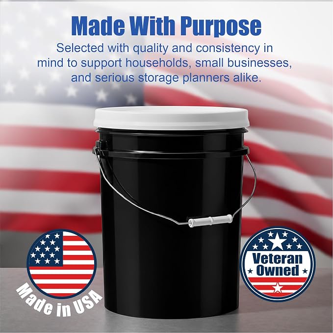 5 Gallon Bucket - Food Grade w/Lid BPA-Free, Black/White, 3 | Airtight Gamma Seal Screw-On Lid, Heavy-Duty 90 Mil HDPE Plastic, Food Safe and Durable Container, Bulk Storage, Made in USA - Image 7
