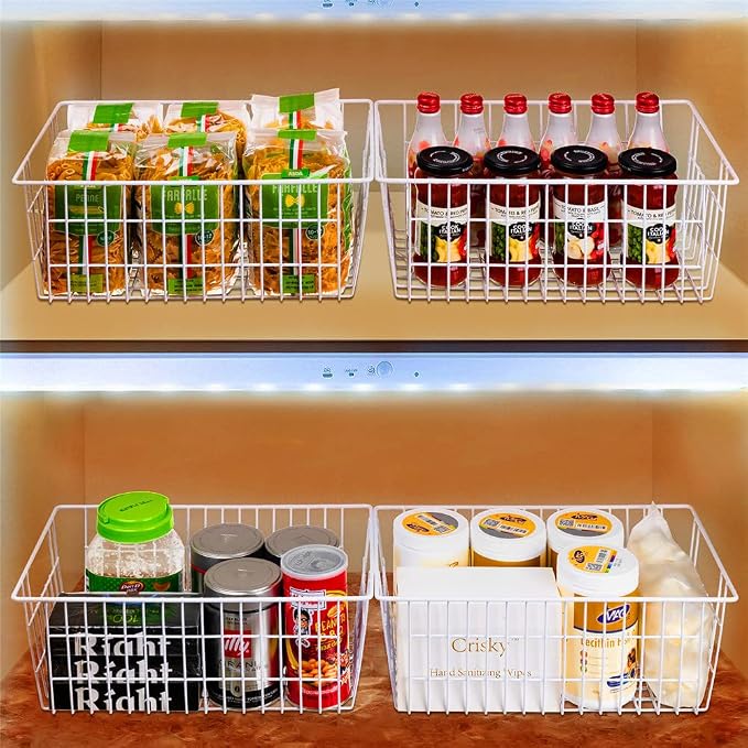 SANNO 14" Wire Freezer Baskets, Farmhouse Metal Wire Storage Basket Freezer Storage Organizer for Kitchen Pantry, Set of 8 - Image 5
