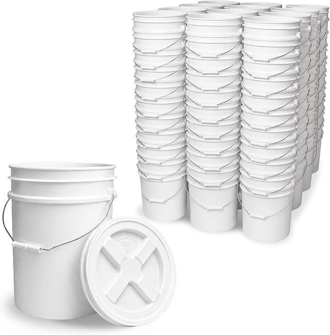 5 Gallon Bucket - Food Grade w/Lid BPA-Free,White/White, 120 | Airtight Gamma Seal Screw-On Lid, Heavy-Duty 90 Mil HDPE Plastic, Food Safe and Durable Container, Bulk Storage, Made in USA by ePackageSupply