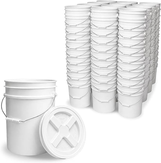 5 Gallon Bucket - Food Grade w/Lid BPA-Free,White/White, 120 | Airtight Gamma Seal Screw-On Lid, Heavy-Duty 90 Mil HDPE Plastic, Food Safe and Durable Container, Bulk Storage, Made in USA by ePackageSupply