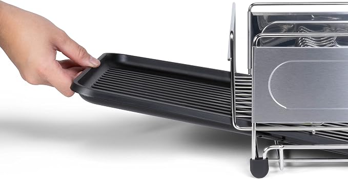 happimess Dish Drying Rack Compact Stainless Steel, 17.25", Silver/Black | Fingerprint-Proof, Wine Glass Holder, Detachable Utensil Caddy, Drainboard, Non-Slip Feet, Modern Contemporary Style - Image 7
