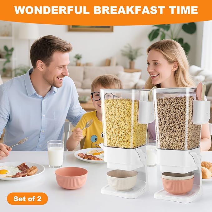 Osacoe Cereal Dispenser Countertop 2 Pack with Bowls Spoons Cutlery Box,5.5 QT Dry Food Dispenser Snack Organizer Containers Storage with Lids for Pantry Kitchen Organization Oatmeal Nut Granola Candy - Image 3