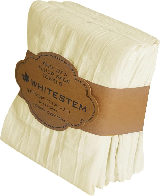 Flour Sack Towels | Tea Towel for Crafts | Kitchen Dish Cotton Blank Towel for Embroidery | Baking Bread Proofing Linen Cover | Thick Absorbent Quick Dry | 3 Pack 28"x28" Natural by WHITESTEM