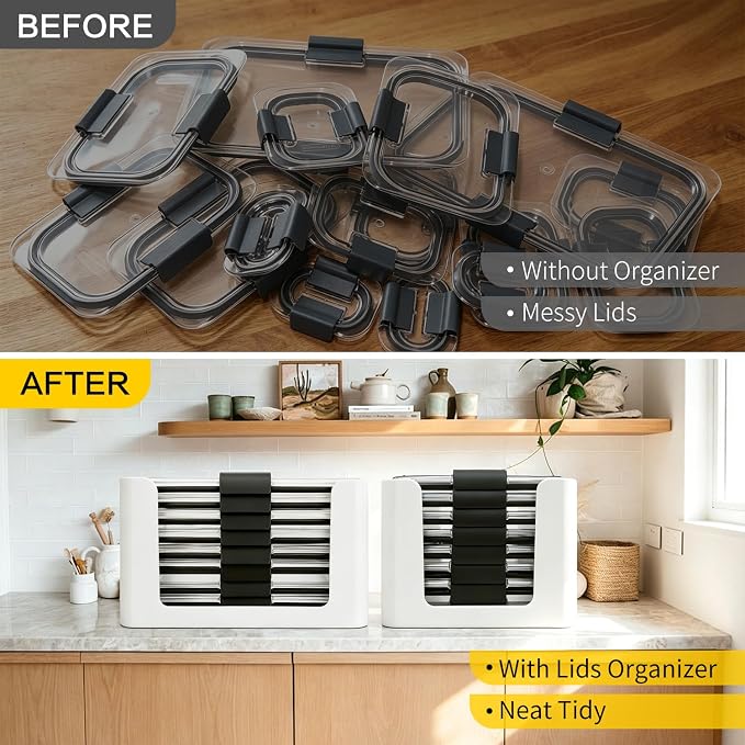 Food Storage Container Lids Organizer for Rubbermaid Brilliance Nap-On Lids | Lid Organizer for Kitchen Cabinet Storage -- Fits 3.2, 4.7 & 9.6 Cups -- Holds 16 Lids (White,2-Piece Bundle) - Image 6