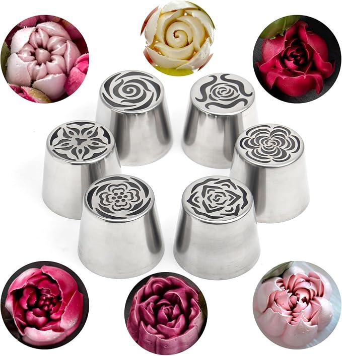 9Pcs Extra Large Russian Piping Tips Set, Stainless Steel Rose Flower Nozzles for Cake Decorating Baking Tools, Includes 6 Extra Large Flower Tips, 2 Leaf Tips, 1 Piping Bag Adapter - Image 5