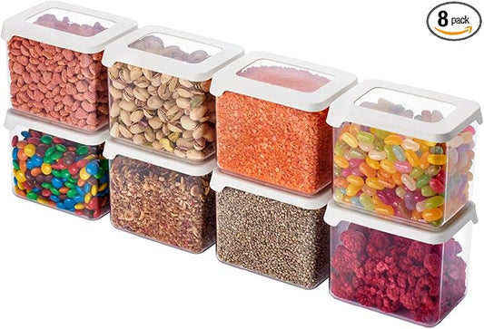 SmartStore Clear Airtight Dry Food Containers with Lids 0.8L Set of 8-20% Bio-based Plastic Storage Box with Lid, BPA Free, Dishwasher Safe - Stacking Kitchen Storage Containers - 12.5 x 9 x 10cm by SmartStore