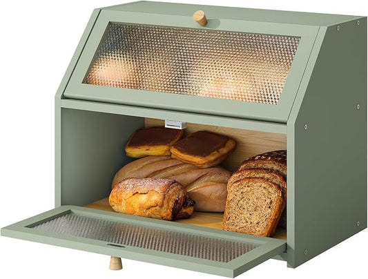 STDDRE Bread Box for Kitchen Countertop Bin Double Layer Bread Box Storage Container Extra Large Capacity Farmhouse with Diamond Pattern Windows (Green, Large) by LifeTakesaDifferentTurn