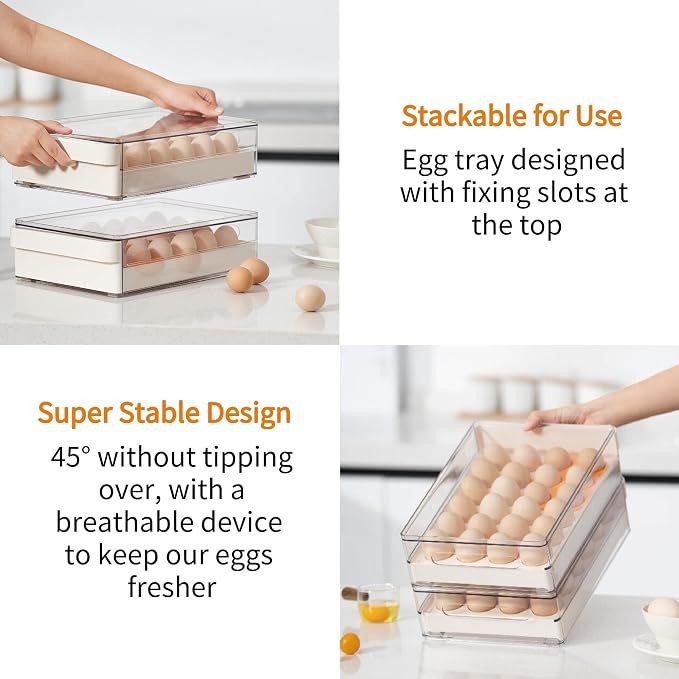 Egg Storage Container - BPA Free Refrigerator Organizer Bins, Stackable Egg Holder, 24 Egg Tray, Clear Egg Drawer - Image 5