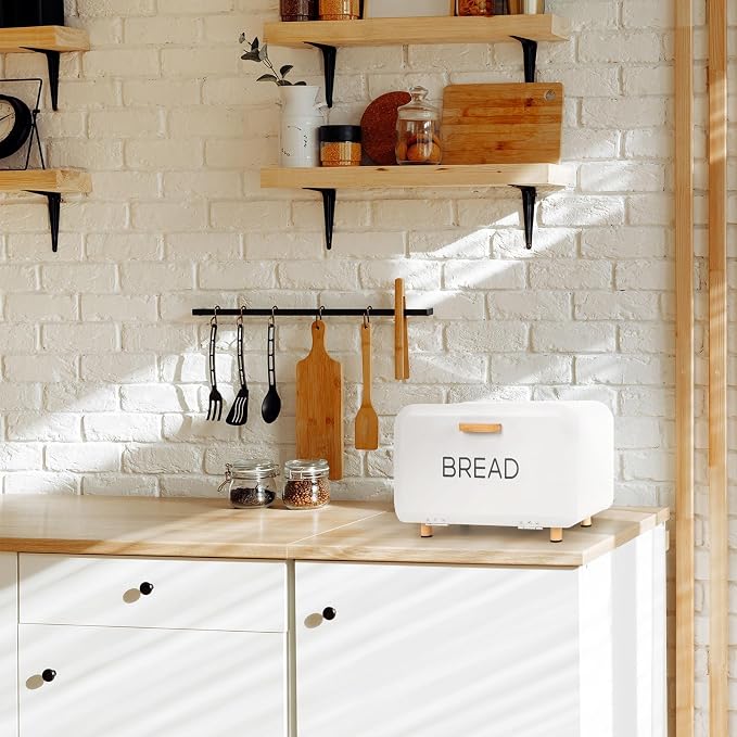 White Bread Box for Kitchen Countertop - Large Capacity Bread Storage Container vintage bread box - Stylish Metal Bread Bin - Image 7