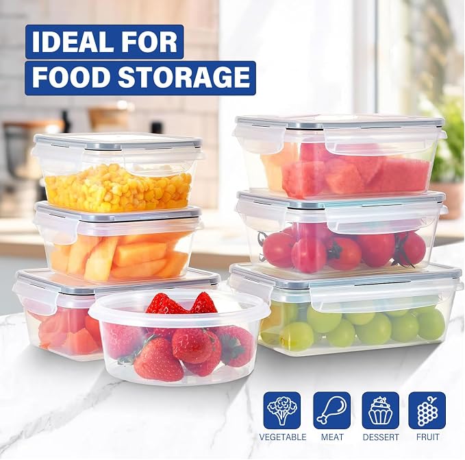 24 Pack Food Storage Container Set with Airtight Lids, Labels & Pen | Multiple Sizes, Leak-Proof Lunch Boxes for Meal Prep, BPA-Free Clear Plastic Containers, for Home & Kitchen Organization - Image 6