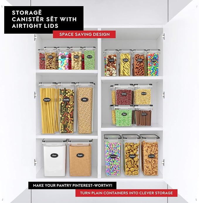 DWËLLZA KITCHEN Airtight Food Storage Container Set - 8 Pieces 1.4L - Plastic BPA Free Kitchen Pantry Storage Containers with Lids - Dishwasher Safe - Include 8 Labels - Keeps Food Fresh & Dry - Image 2