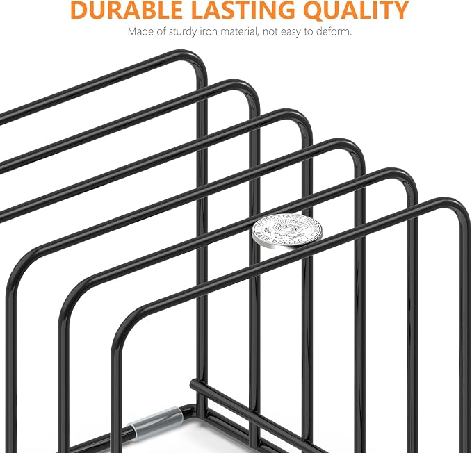 Kitchen Cabinet Organizer, Steel Cookware Holder, Divided Holder with 5 Slots for Skillets Baking Tray and Chopping Board Rack - Baking Pan Holder Storage (2 PCS) - Image 3