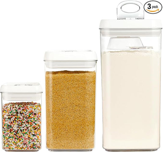 Felli Flip Tite Acrylic Food Storage Container with Lid 6” XL Air Tight Ring Seal Flip Top, Plastic Kitchen Baking Canister for 5 lb Flour Sugar Rice Protein Powder Pantry Organizer (Nest-M, White) by Felli