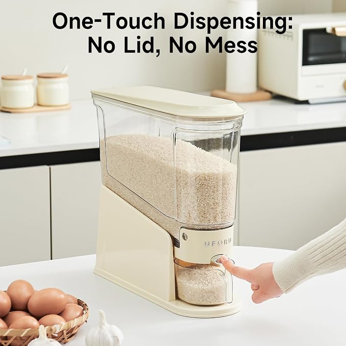 UFORU Slim Rice Dispenser 22 LB,Clear Rice Storage for Small Spaces | White,BPA-Free Sealed Design for Rice, Grain and Cereal,Rice Container Fits Narrow Pantry Shelves and Countertops - Image 7