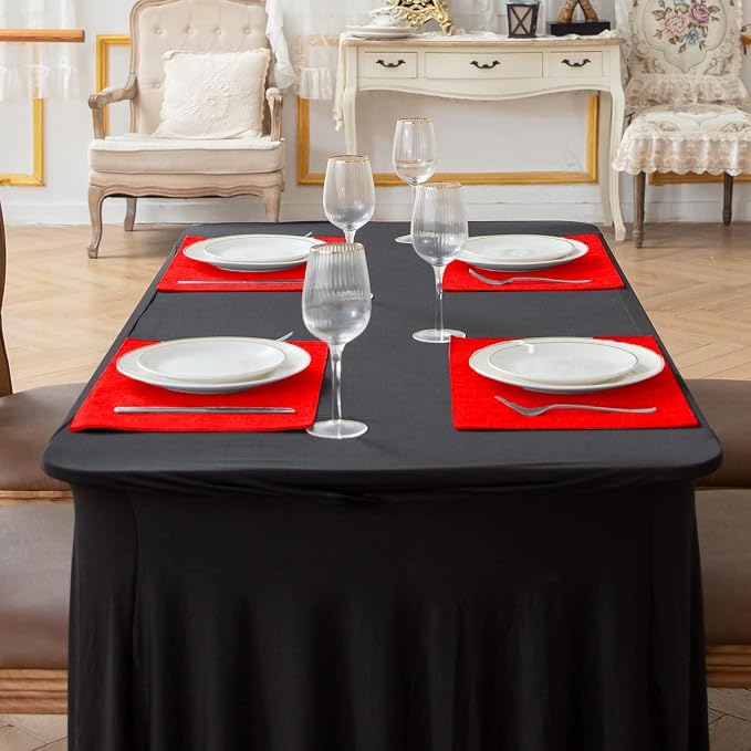 Cloth Placemats Set of 8, Linen Type Fabric Placemats Machine Washable Heat Resistant Placemats Wrinkle Free Thick Polyester Kitchen Place Mats for Dining Table (Red) - Image 7