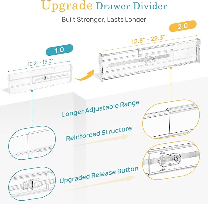 Vtopmart 8 Pack 4" Regular Upgrade Drawer Dividers for Clothes, 12.8"-22.3" Expandable Dresser Drawer Organizer, Clear Plastic Separators for Dresser, Baby Clothing, Underwear, Cosmetic, Toiletries - Image 7
